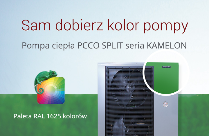 Pompa ciepła PCCO SPLIT 13kW seria KAMELEON w jednym z 1625 kolorów.